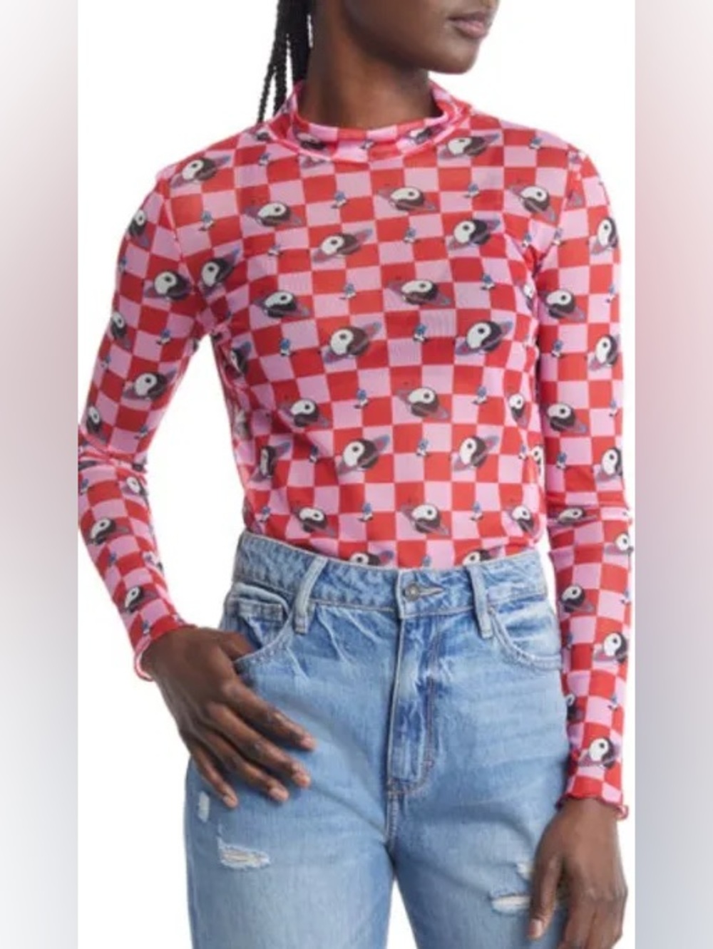 Dressed in LALA Mad About You Long Sleeve Mesh Top in Cosmic Cowgirl - M